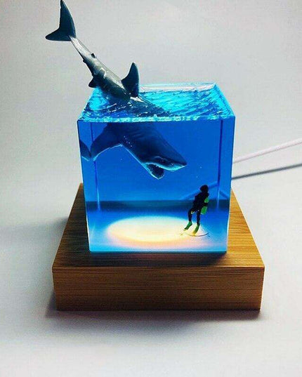 Aquatic Dreamscape LED Night Light - Shark and Whale Resin Glow Lamp