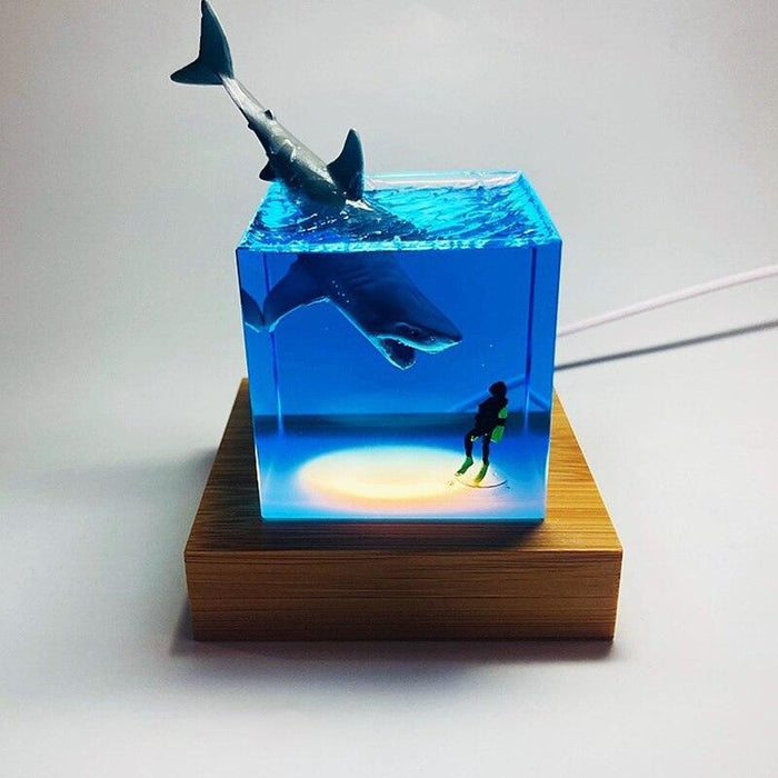 Shark and Whale Resin Marine Lamp with USB LED Night Light - Desk Ornament