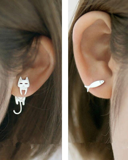 Adorable Sterling Silver Catfish Dangle Earrings for Feline Enthusiasts