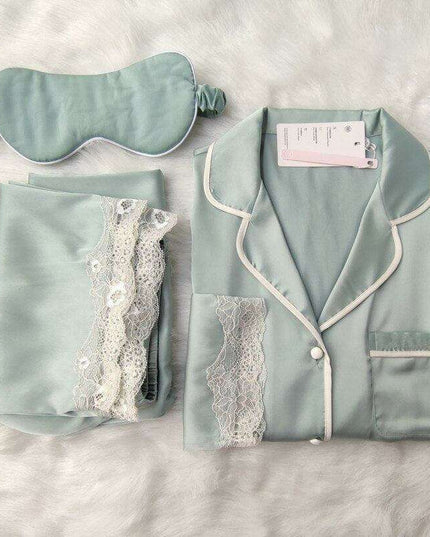 Chic Ice Silk Long Sleeve Pajama Set for Women - Spring Elegance