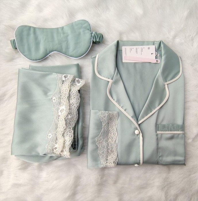 Spring Breeze Women's Long Sleeve Pajama Set with Ice Silk Pants