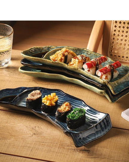 Elegant Handcrafted Ceramic Sushi Serving Tray - Unique 12-Inch Kiln-Glazed Platter