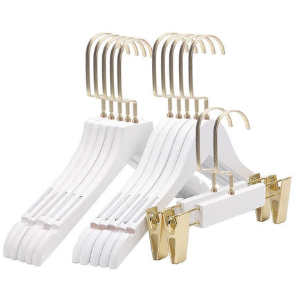 Elegant White Wooden Hanger Set with Gold Hooks for Fashionable Closet Organization