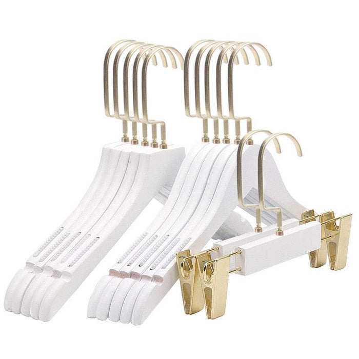 Elegant Set of 5 White Wooden Hangers for Stylish Closet Organization