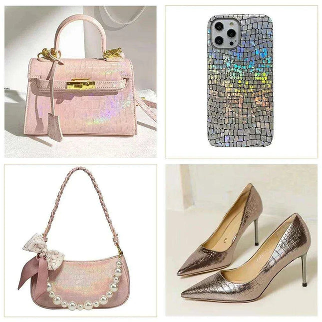 Holographic Crocodile Skin Textured Faux Leather Crafting Sheet