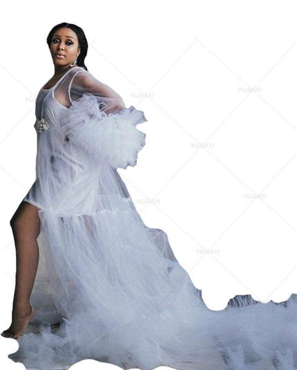 Elegant Tulle Maternity & Bridal Nightwear Robe
