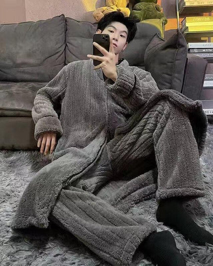 Men's Coral Fleece Lounge Pajama Set for Cozy Autumn & Winter Comfort