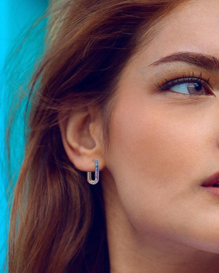 Glamorous Amethyst U-Shape Hoop Earrings