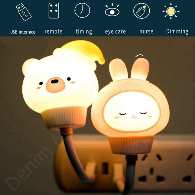 Enchanting Bunny LED Night Light with Cat Remote: Delightful Glow for Kids