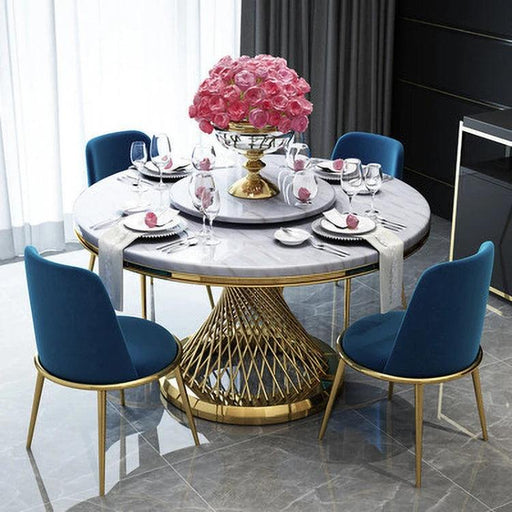 Elegant Marble Dining Table Set with Stainless Steel Legs - Luxe Dining Collection for Modern Interiors