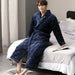 Winter Men's Quilted Flannel Robe - Home Dressing Gown in Blue