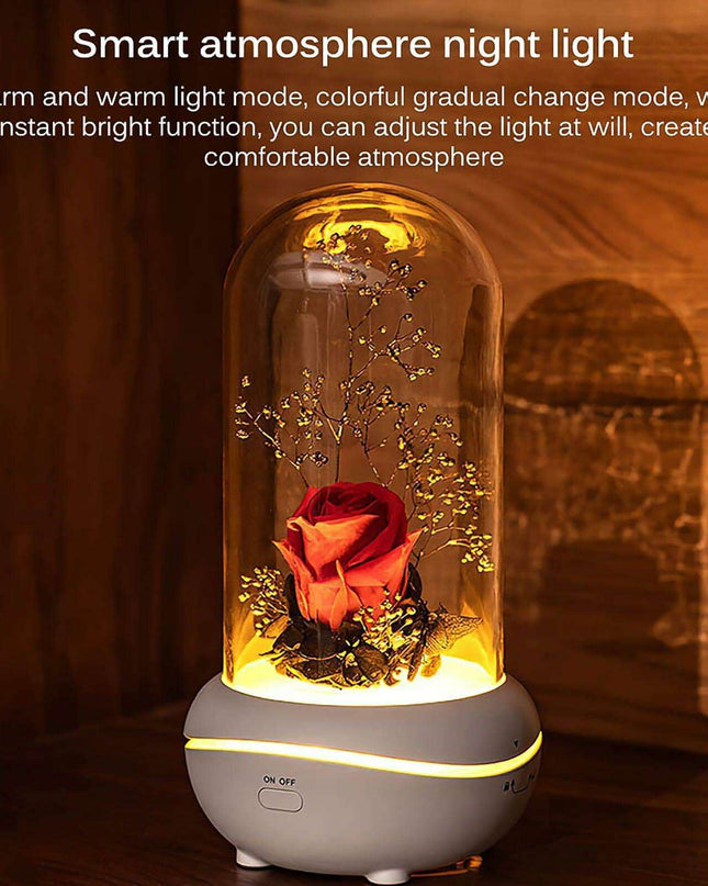 Eternal Elegance LED Rose Dome with Aromatherapy and USB Power - Captivating Floral Accent Light - Timeless Botanical Experience - Preserved Rose Delight