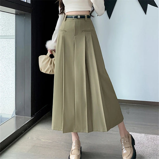 Autumn Splendor: Chic Pleated Maxi Skirt in Luxe Cotton-Polyester Blend
