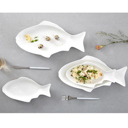 Elegant Fish-Shaped White Ceramic Dining Plate for Sophisticated Entertaining