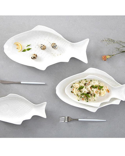 Elegant Fish-Shaped White Ceramic Dining Plate for Sophisticated Entertaining