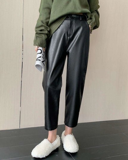 Elegant Seoulish Vegan Leather Trousers for Women - Ideal for Autumn/Winter Fashion