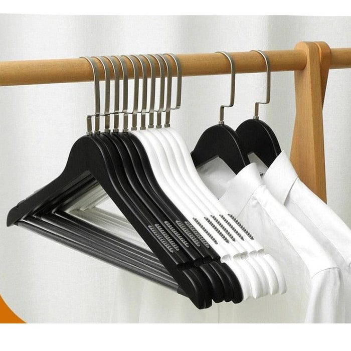 Adult Black Solid Wood Hanger with Non-Slip Hook for Clothing Organization