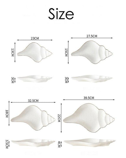 Sophisticated Nordic Conch Shell Ceramic Dinner Plates with Stunning Gold Accents