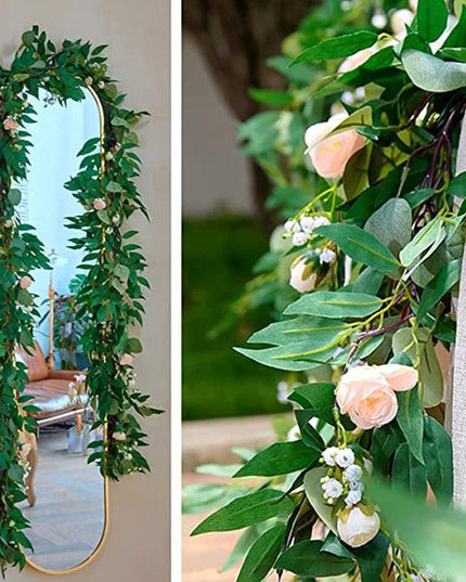 Chic Pink Rose and Eucalyptus Vine Garland - Ideal for Home and Event Decoration