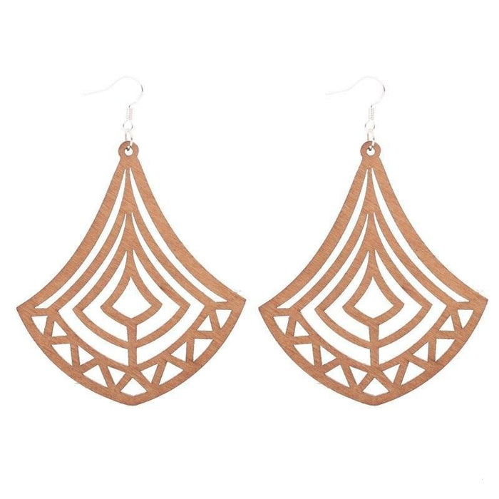 Ethnic Wood Dangle Earrings: Artisanal Afro-Boho Chic