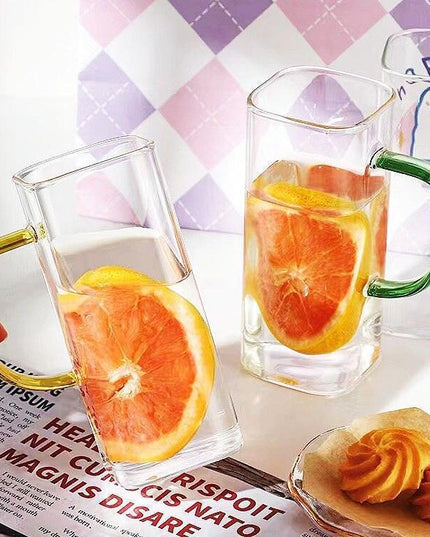 Sophisticated Square Glass Mug Set - 400ml Capacity, Heat-Resistant & Microwave-Safe