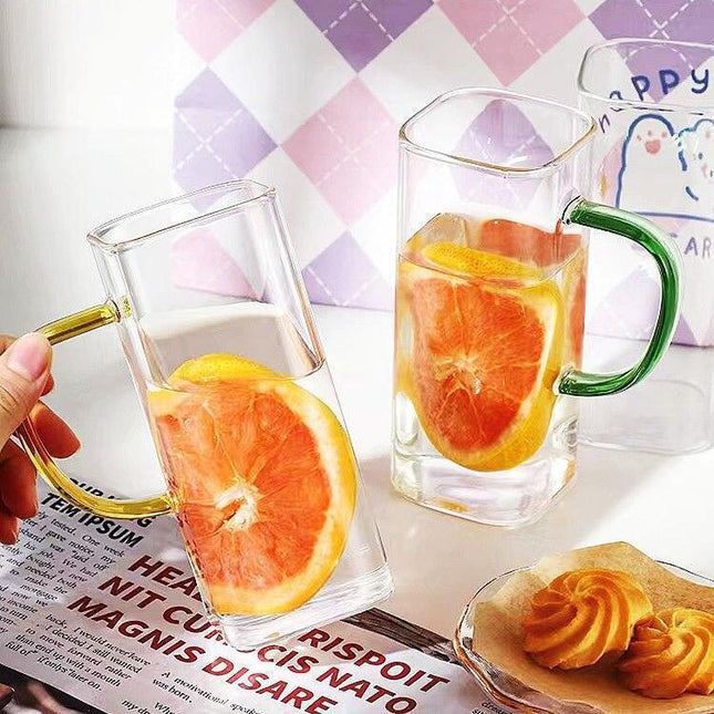 Sophisticated Square Glass Mug Set - 400ml Capacity, Heat-Resistant & Microwave-Safe