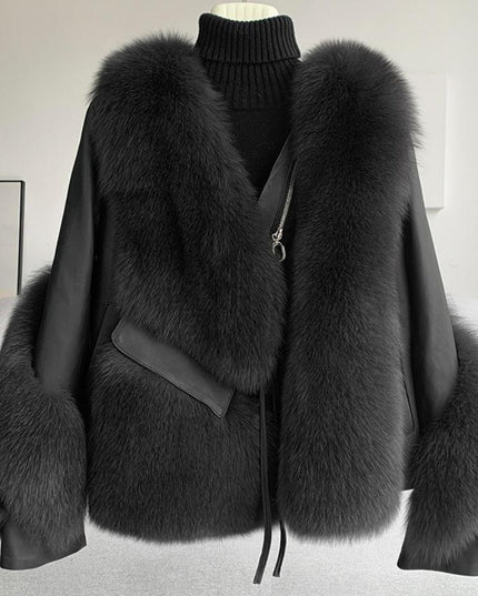 Opulent Fox Fur and Leather Luxe Winter Coat