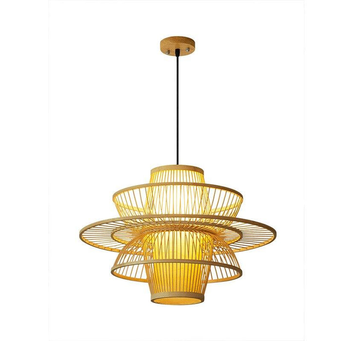 Bamboo Ceiling Chandelier: Hand-Woven Statement Piece for Home and Garden Decor