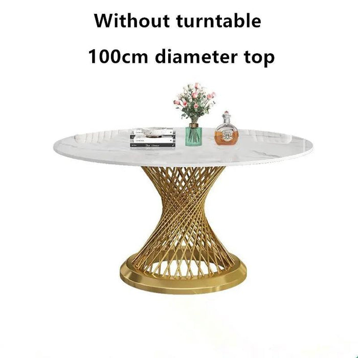 Golden Elegance Dining Table: Stylish Metal Cylinder Design