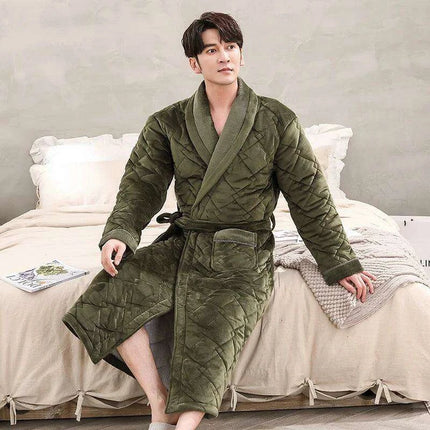 Men's Premium Quilted Flannel Kimono Robe - Ultimate Winter Comfort & Elegance