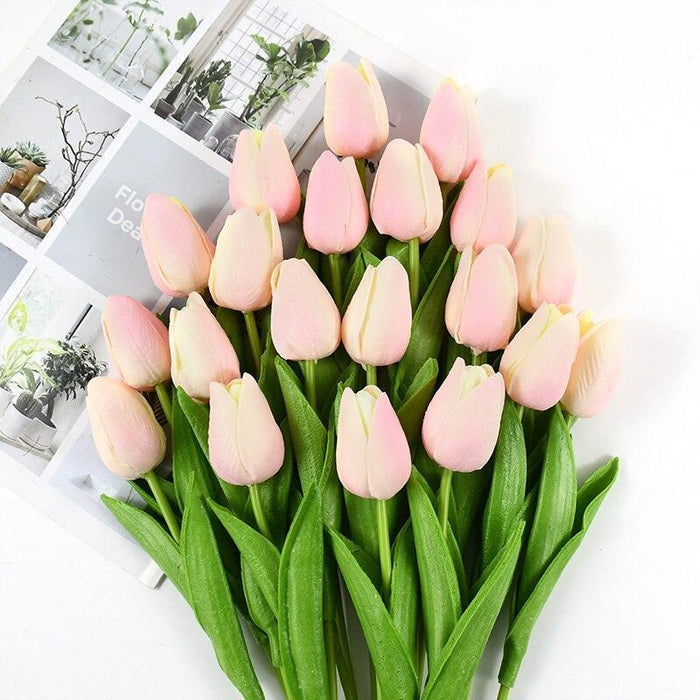 Elegant White and Yellow Tulip Blossoms - Lifelike Artificial Flower Set