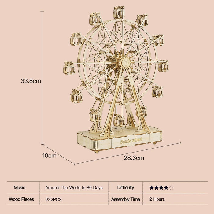 DIY 3D Ferris Wheel Wooden Building Kit with Rotating Feature - Educational Toy for All Ages