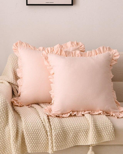 Chic Ruffle Reversible Pillow Cover Set - Stylish White, Pink, and Gray - 45x45cm