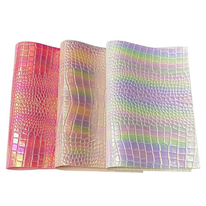 Rainbow Metallic Crocodile Embossed Faux Leather - Deluxe Crafting Collection