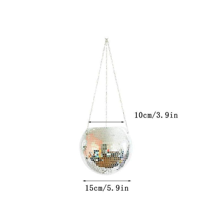 Disco Ball Hanging Planter with Mirrored Finish - Retro Boho Greenery Accent