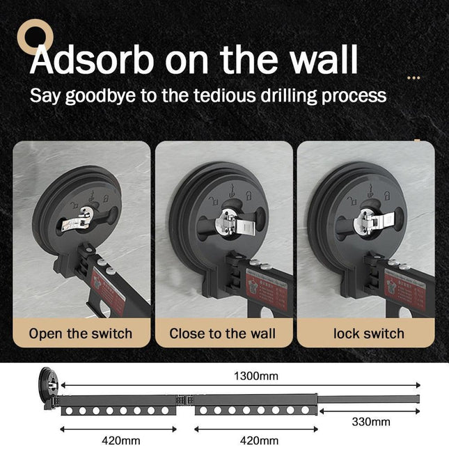 Sleek Aluminum Folding Wardrobe Rack with Elegant Wall Mount and Easy Suction Cup Setup