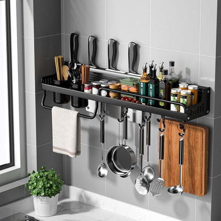 Wall-Mounted Aluminum Kitchen Organizer Rack with Chopstick Holder - Maximize Space Efficiency