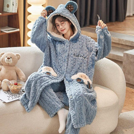 Cozy Elegance: Plush Coral Velvet Women's Bathrobe for Winter Relaxation