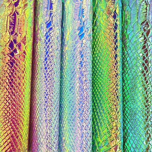 Neon Iridescent Snakeskin Leather Crafting Roll - High-Quality DIY Material