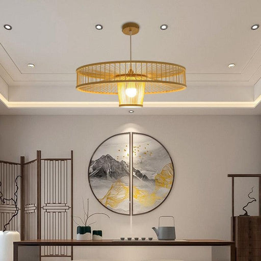 Chinese hand woven bamboo chandelier retro coffee bar lounge Garden Restaurant bedroom decorative lamps-0-Très Elite-50cm-Très Elite