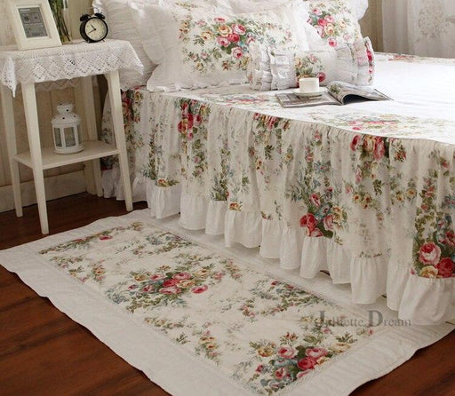 Elegant Country Floral Lace Rug - Cotton Carpet with Quilting
