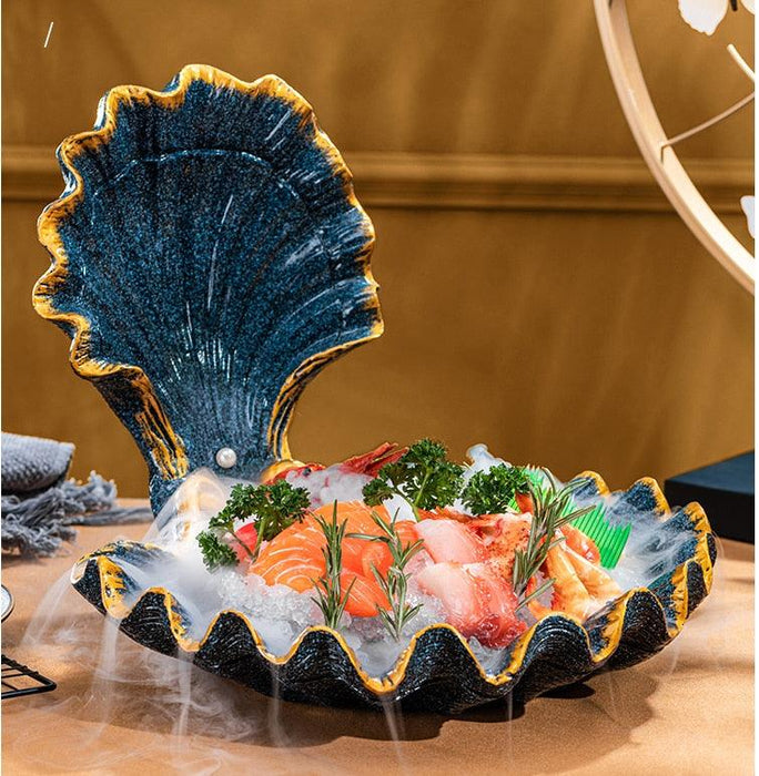 Oceanic Elegance: Artistic Shellfish Conch Sashimi Plate