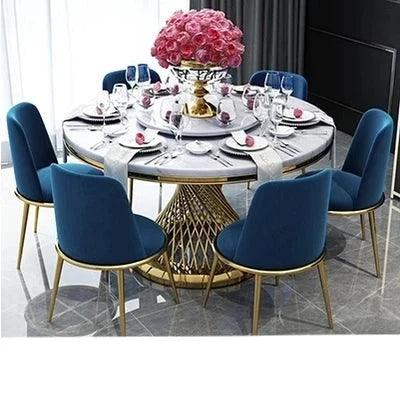 Luxurious Marble Dining Ensemble with Stainless Steel Base - Sophisticated Dining Set for Stylish Spaces