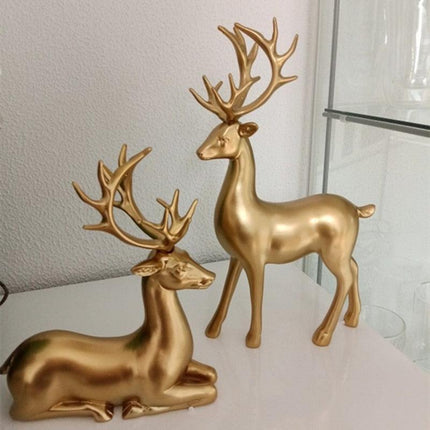 Elegant Golden Deer Duo: Stunning Resin Statues for Contemporary Home Decor