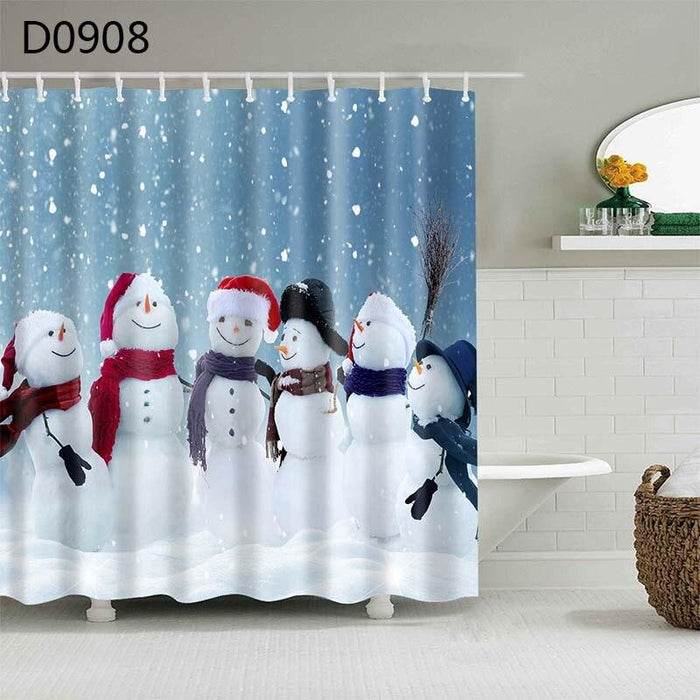 Festive Christmas Tree Bathroom Shower Curtain Ensemble