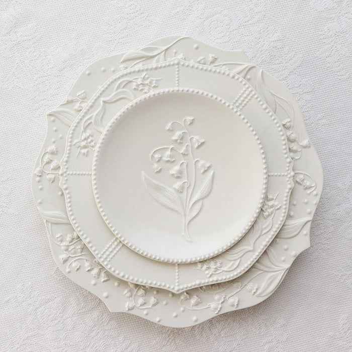 Lily Valley Relief Porcelain Dinner Plates - Set of 3