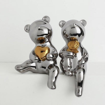 Nordic Charm: Adorable Ceramic Bear Figurine Duo for Home Decor