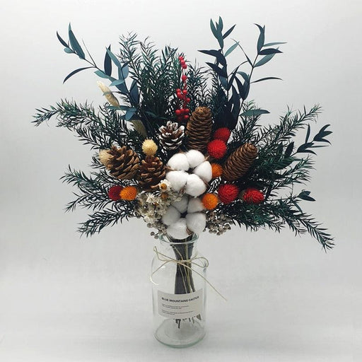Eternal Charm Dried Flower Bouquet with Eucalyptus and Cotton - Nordic Holiday Collection, 10-30 Stems, 35cm