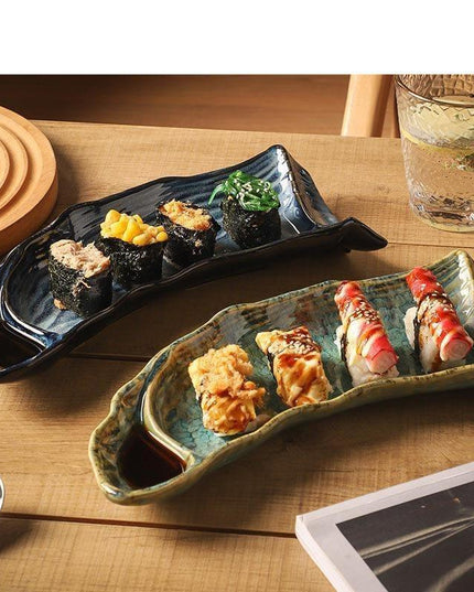 Elegant Handcrafted Ceramic Sushi Serving Tray - Unique 12-Inch Kiln-Glazed Platter