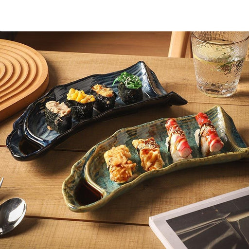 Vintage Handcrafted Ceramic Sushi Plate with Irregular Glazed Finish - Large 12-Inch Size